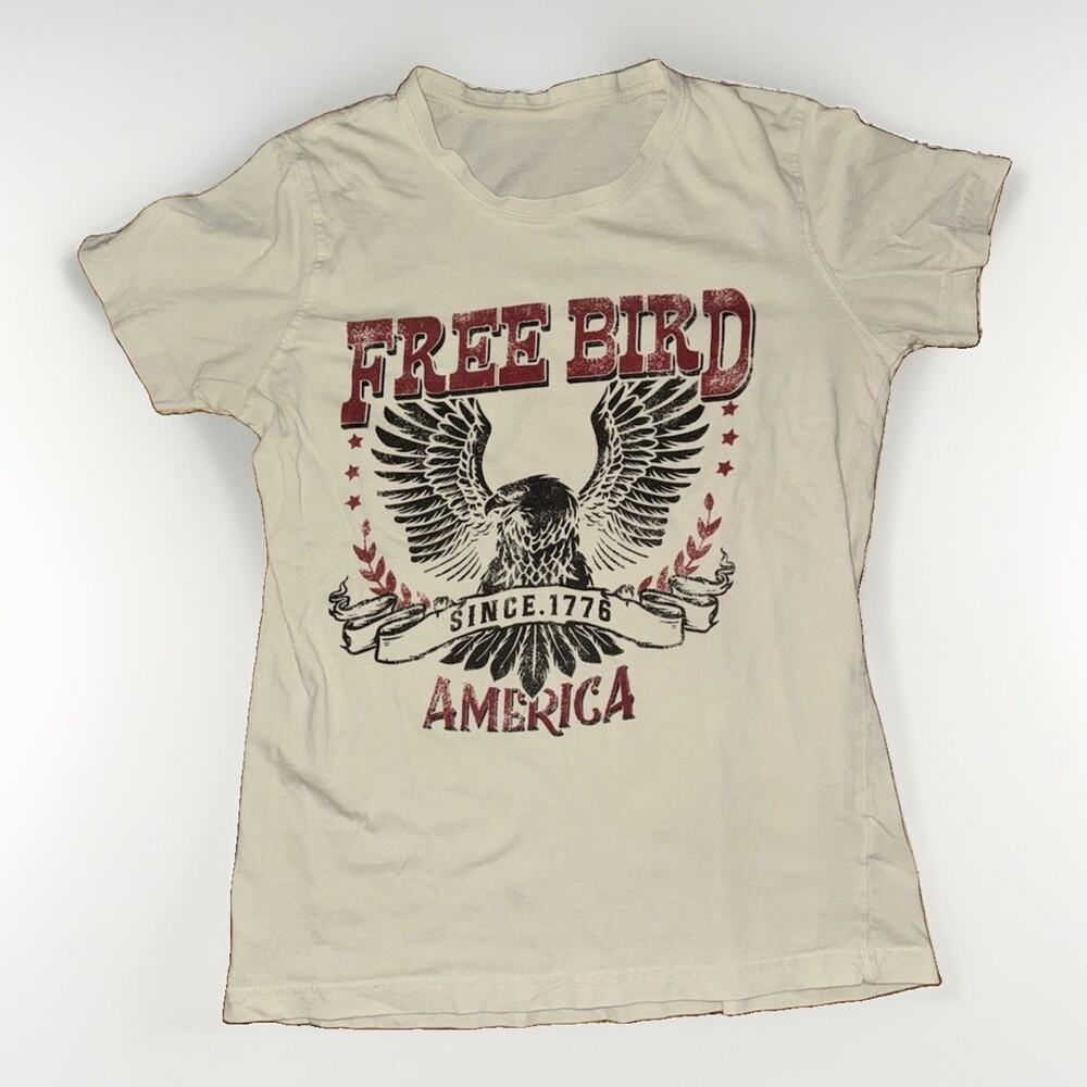 Women’s Free Bird America Bald Eagle Graphic T-Shirt Off White 18x24